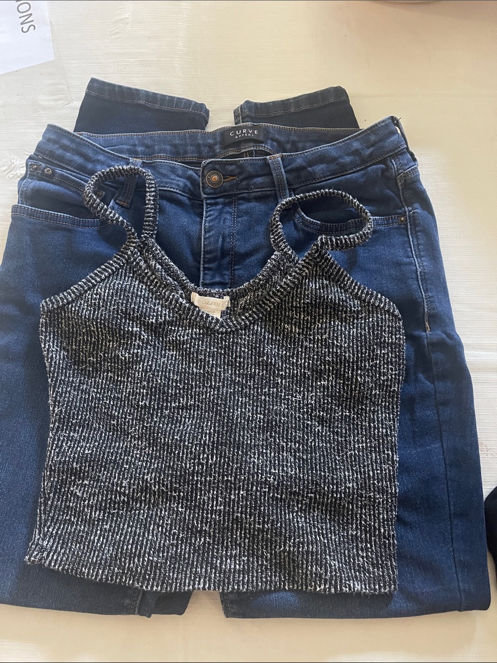 Kids Black Heather Ribbed Tank & Dark Denim High-Rise Set -